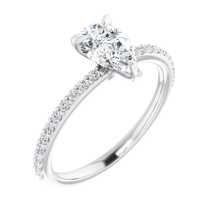 Pear Pavé Solitaire Ring White Gold