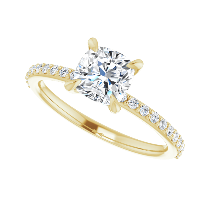 Cushion Pavé Solitaire Ring Gelbgold