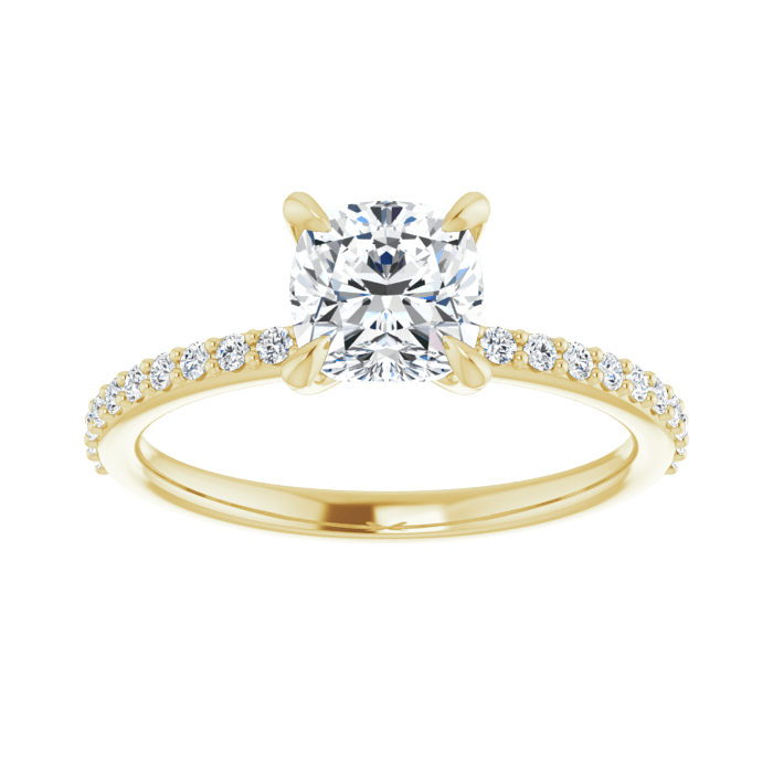 Cushion Pavé Solitaire Ring Gelbgold