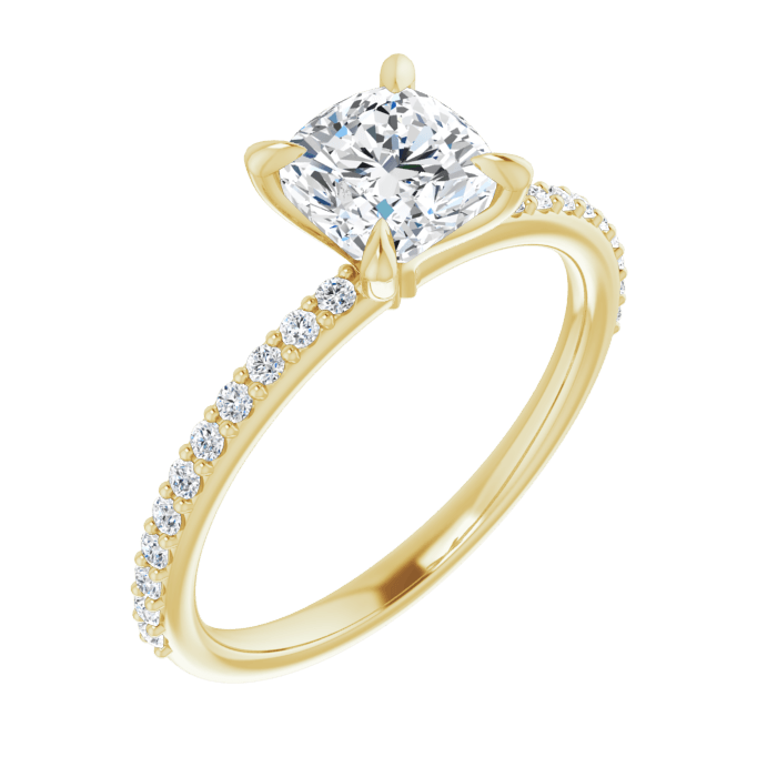 Cushion Pavé Solitaire Ring Gelbgold