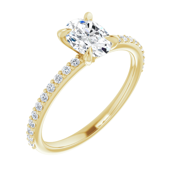 Oval Pavé Solitaire Ring Gelbgold