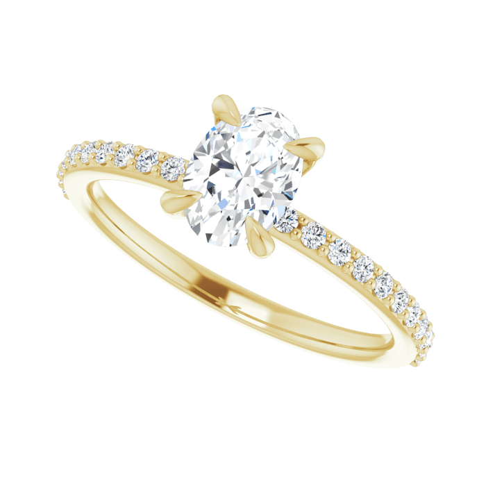 Oval Pavé Solitaire Ring Gelbgold