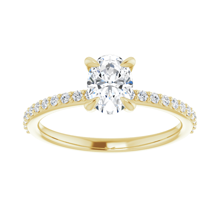 Oval Pavé Solitaire Ring Gelbgold