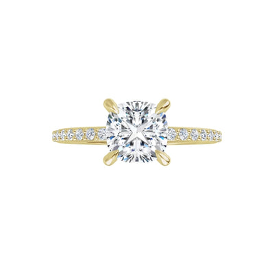 Cushion Pavé Solitaire Ring Gelbgold