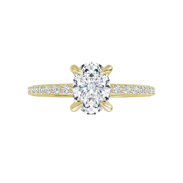 Oval Pavé Solitaire Ring Gelbgold